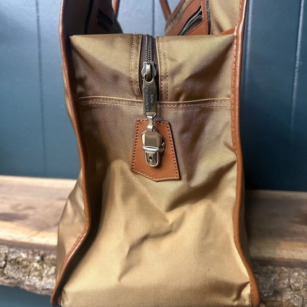Lancel Paris Nylon Leather Briefcase Brown Tan Vintage Boston Bag/Weekend Bag